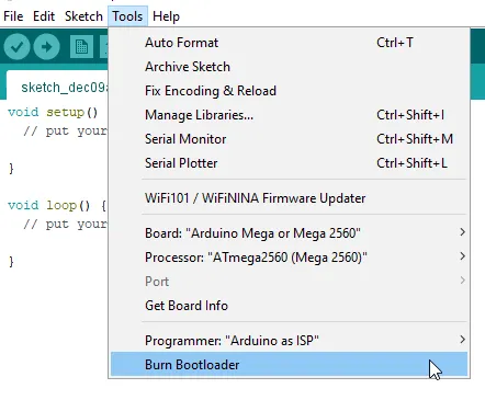 Arduino IDE - Burn Bootloader