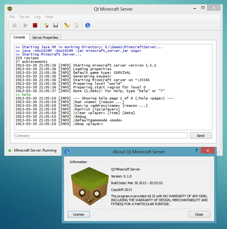 Qt Minecraft Server Screenshot