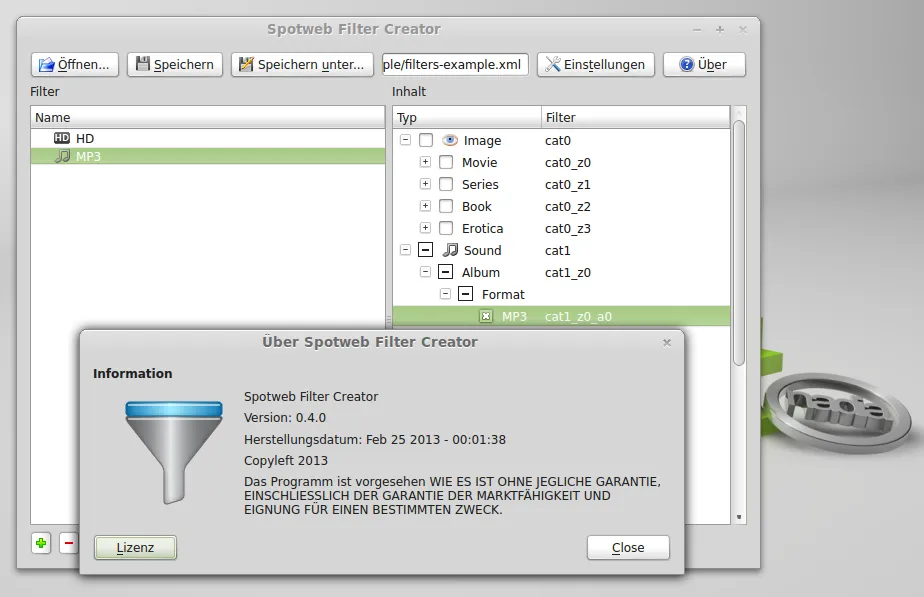 Spotweb Filter Creator - German Language