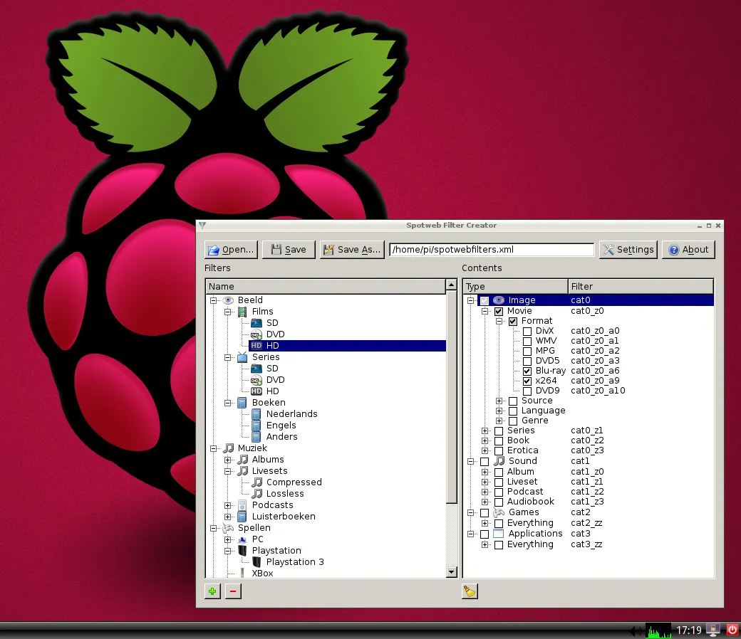 Spotweb Filter Creator Screenshot (Raspberry Pi)