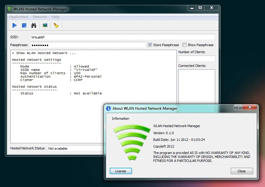 WLAN Hosted Network Manager Screenshot